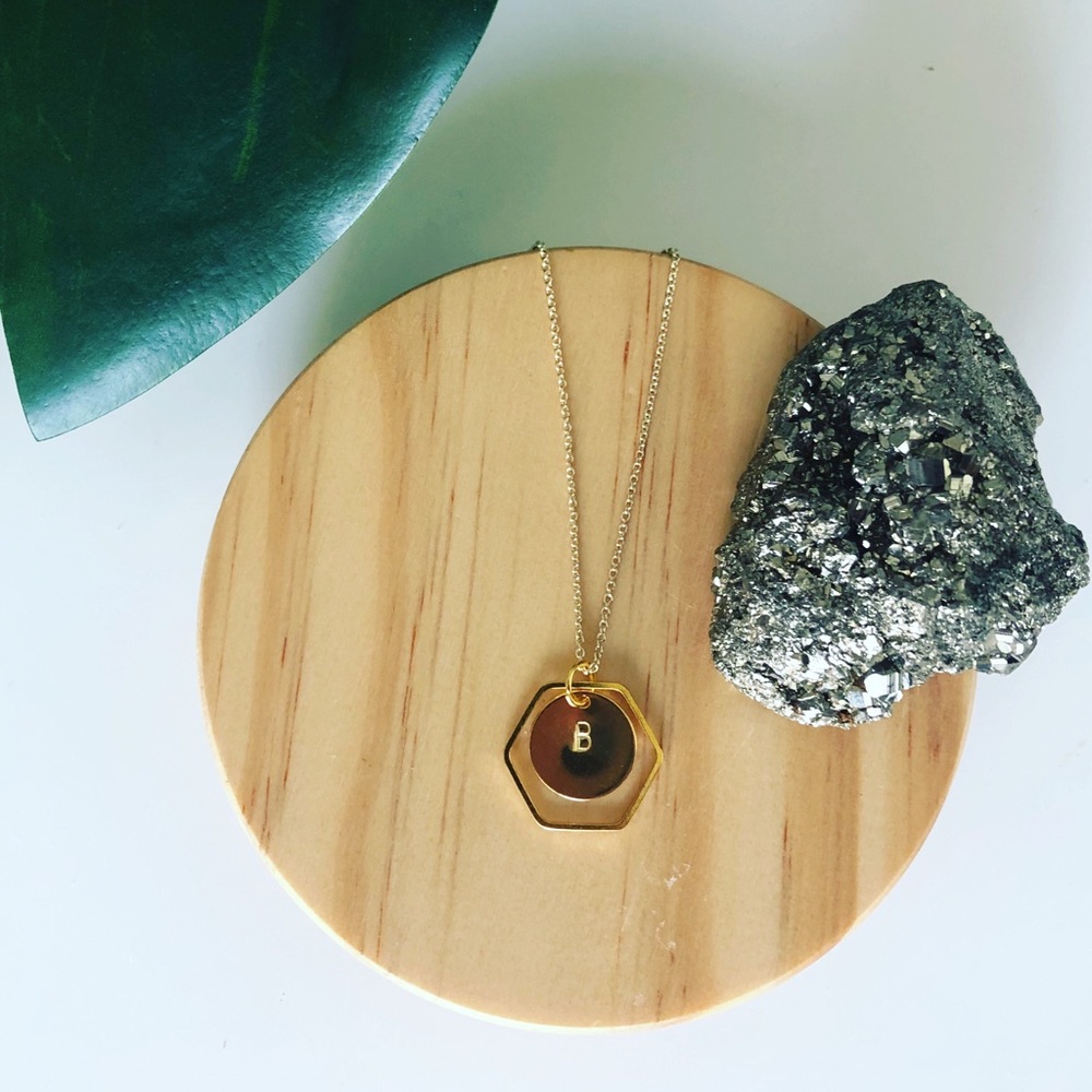 Arcadia Stone custom initial geo necklace gold